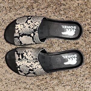 Sorel Ella II Block Slide Sandal Snakeskin Print Leather Women Size 8.5 NWOB